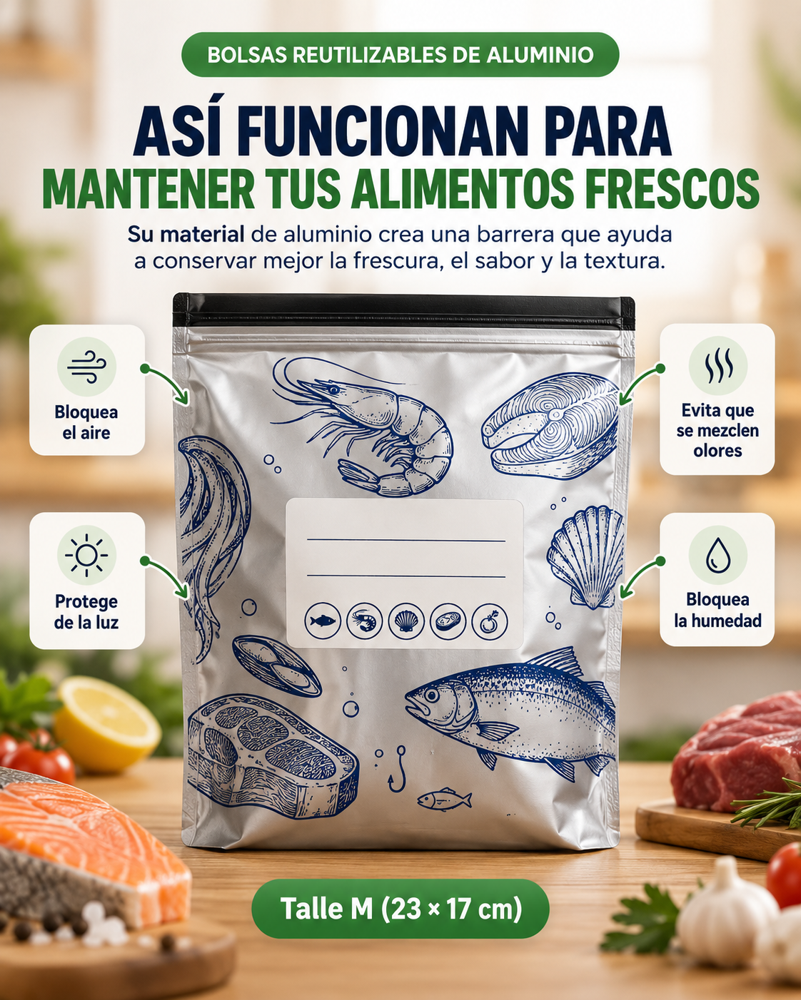 🧊 ConservaMax | Bolsas Reutilizables de Aluminio para Refrigerar, Congelar y Organizar Alimento